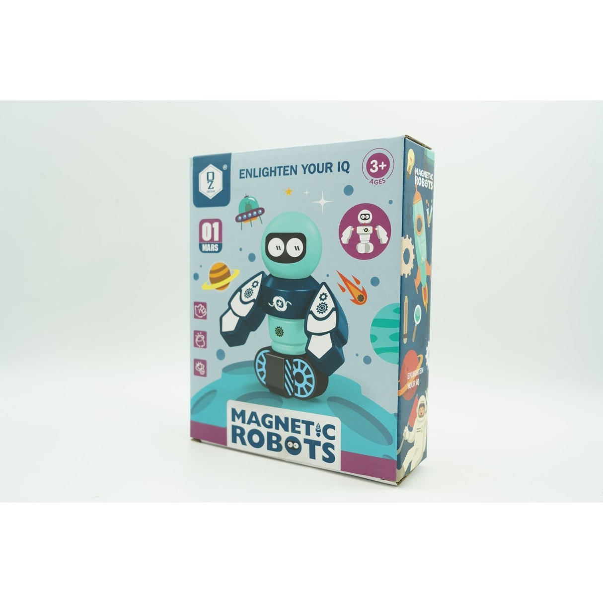 Set inteligent de blocuri magnetice pentru copii, 7 piese, cutie depozitare, robotel, albastru - vivimall.ro