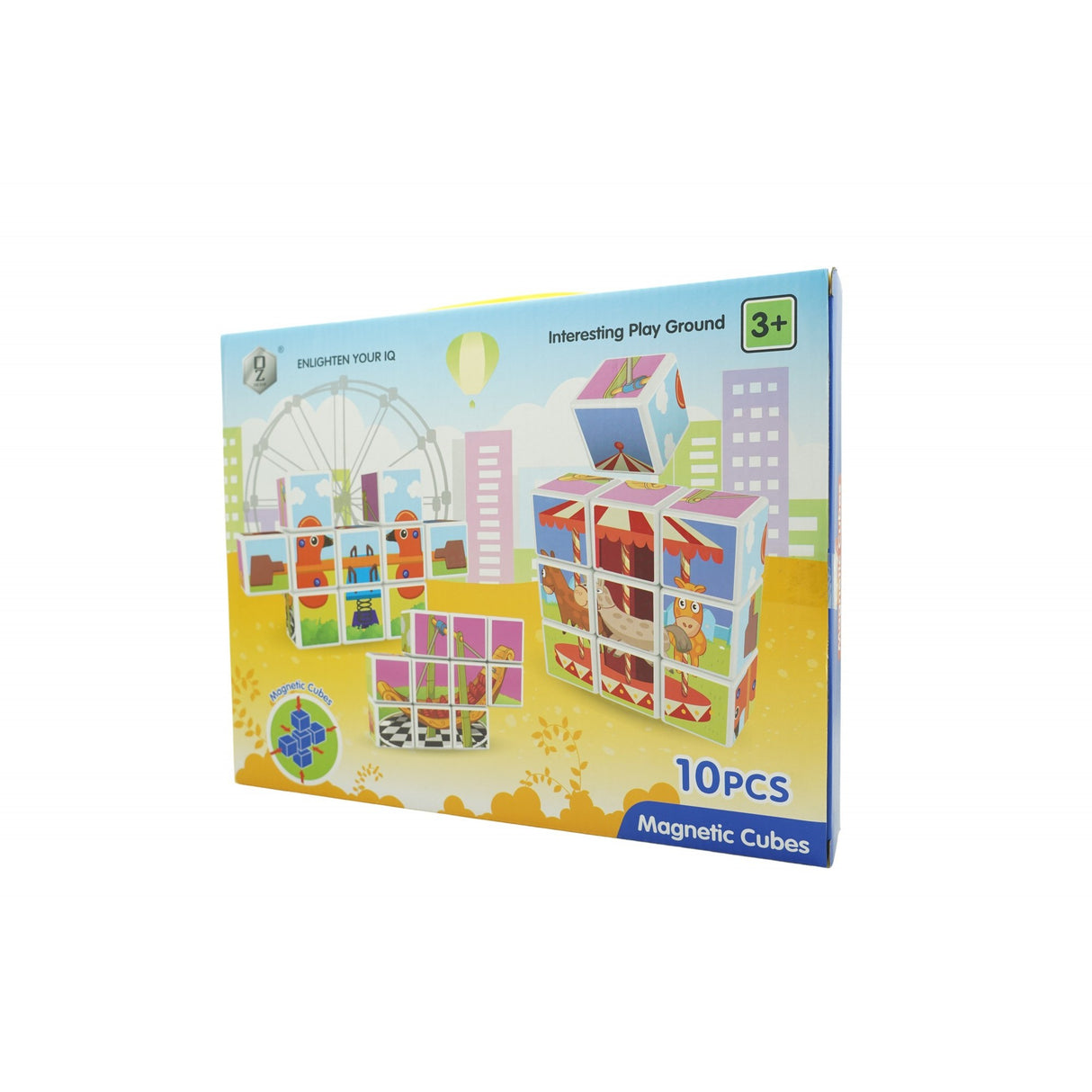 Set inteligent de cuburi magnetice pentru copii, 10 piese, cutie depozitare, puzzle parc de distractii, +3 ani, multicolor - vivimall.ro