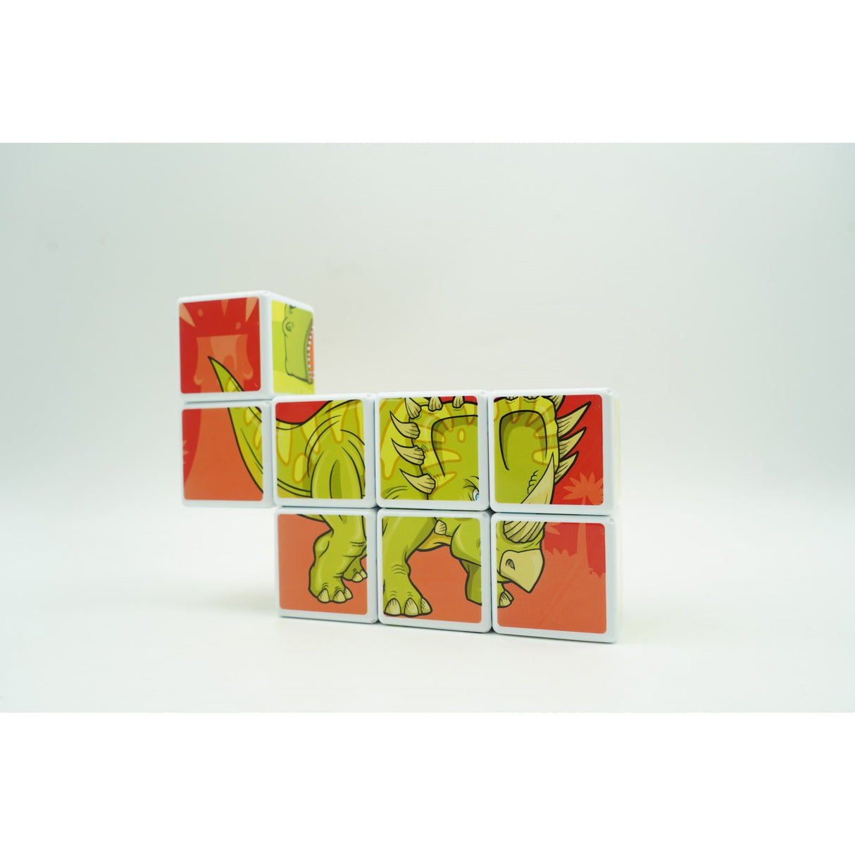 Set inteligent de cuburi magnetice pentru copii, 8 piese, cutie depozitare, puzzle dinozauri, +3 ani, multicolor - vivimall.ro