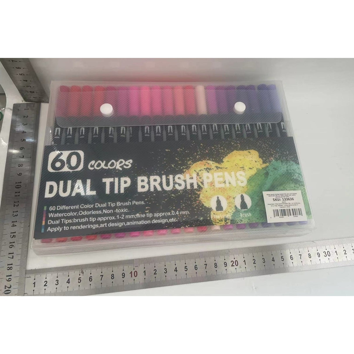 Set 60 Carioci, Vivimall, pe Baza de Apa, 2 Tipuri de Varf, 1-2 mm, 0.4 mm, Corp Carioca Negru, din Plastic, Multicolor - vivimall.ro