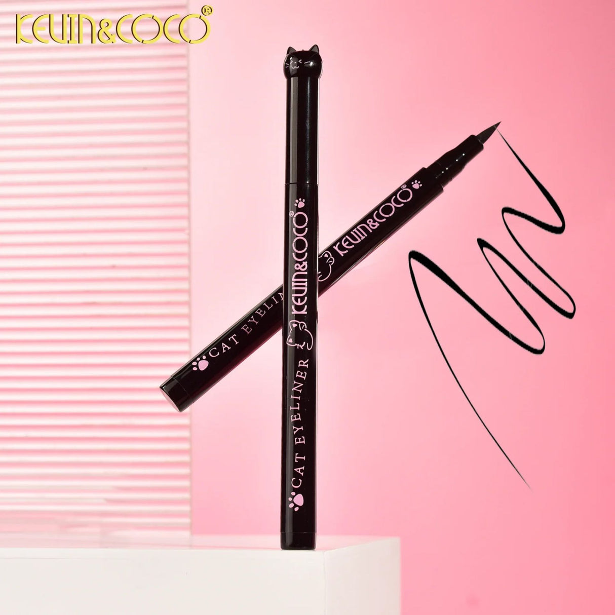 Mascara si Tus de Ochii, Kevin &Coco, Lichid, Set de Machiaj, Rezistent la Apa, Design Labuta de Pisica, Negru 7.5 x 2.7 x 20.2cm - vivimall.ro
