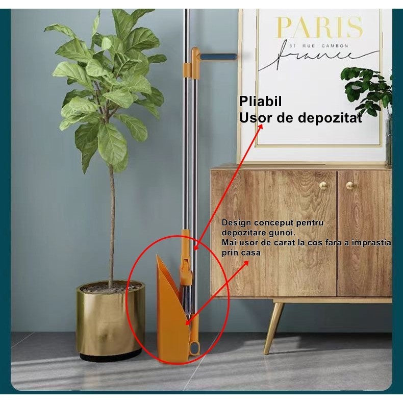 Set Matura si Faras cu Coada Detasabila, Vivimall, cu Dinti de Pieptene pentru Curatare Matura, rotativ, pliabil, Otel inoxidabil si Polipropilena, portocaliu, Resigilat - vivimall.ro