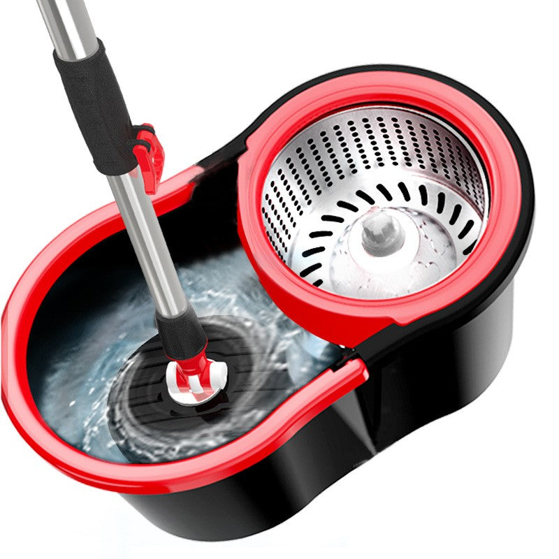 Set Mop Rotativ, Cu Găleată, Material Plastic Și Microfibră, Rezistent, Cu Dop Scurgere, Vas Detașabil, Pentru Interior, Capacitate 8 L, Negru-Roșu - vivimall.ro