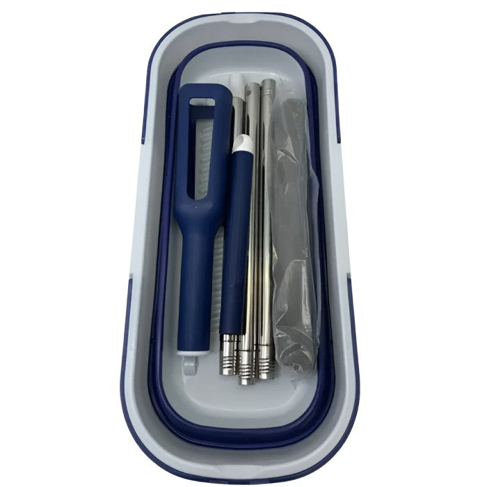 Set Mop Telescopic cu Galeata Pliabila, Vivimall, Albastru, 32 cm, Maner Reglabil 140 cm, Sistem de Stoarcere Eficient - vivimall.ro