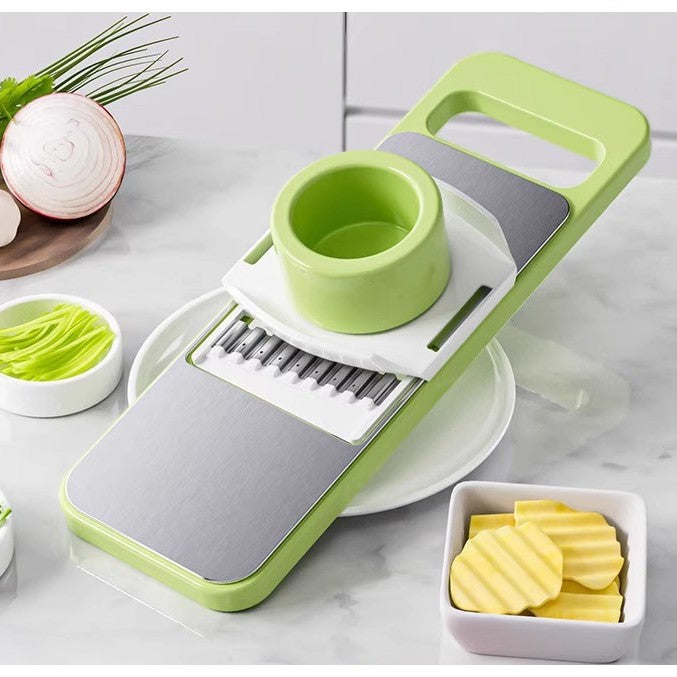 Set Multifunctional din 7 Piese, Vivimall, pentru Taierea si Maruntirea Legumelor, Uz Casnic,din Otel Inoxidabil, Gri-Verde - vivimall.ro