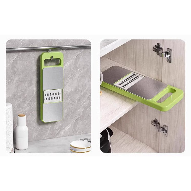 Set Multifunctional din 7 Piese, Vivimall, pentru Taierea si Maruntirea Legumelor, Uz Casnic,din Otel Inoxidabil, Gri-Verde - vivimall.ro