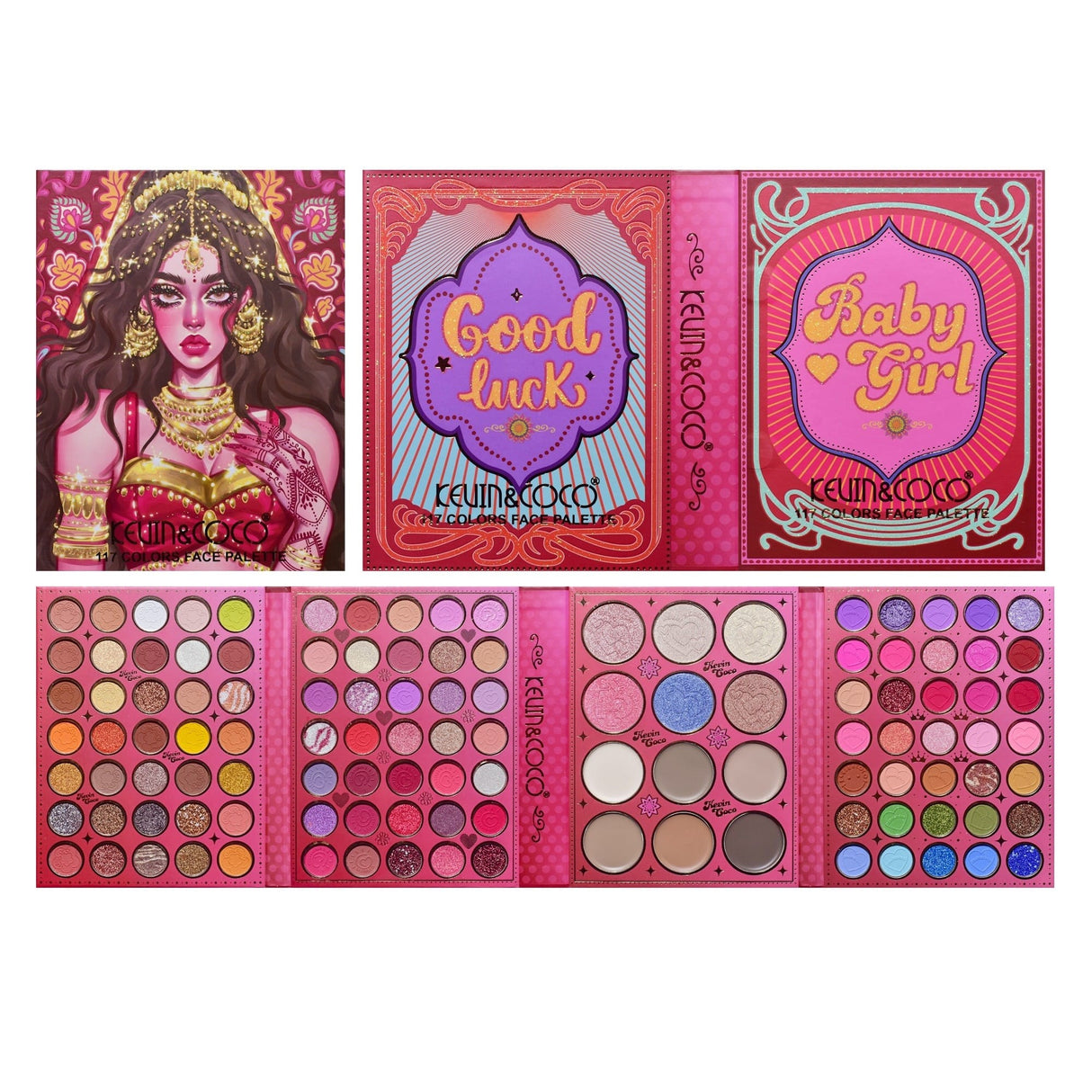 Paleta De Machiaj, Kevin &Amp; Coco, Good Luck, Fard De Pleoape, Iluminator, Blush Cremos, 117 Culori, 19 X 14.8 X 3.4 Cm - vivimall.ro