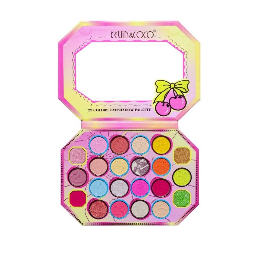 Paleta de Machiaj, KEVIN & COCO, Pink Cherry, Fard de Pleoape, 22 culori, 19 x 13.7 x 1.3 cm - vivimall.ro