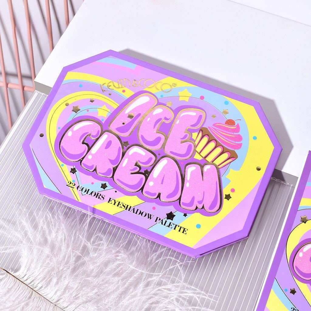 Paleta de Machiaj, KEVIN & COCO, Violet Ice Cream, Fard de Pleoape, 22 culori, 19 x 13.7 x 1.3 cm - vivimall.ro