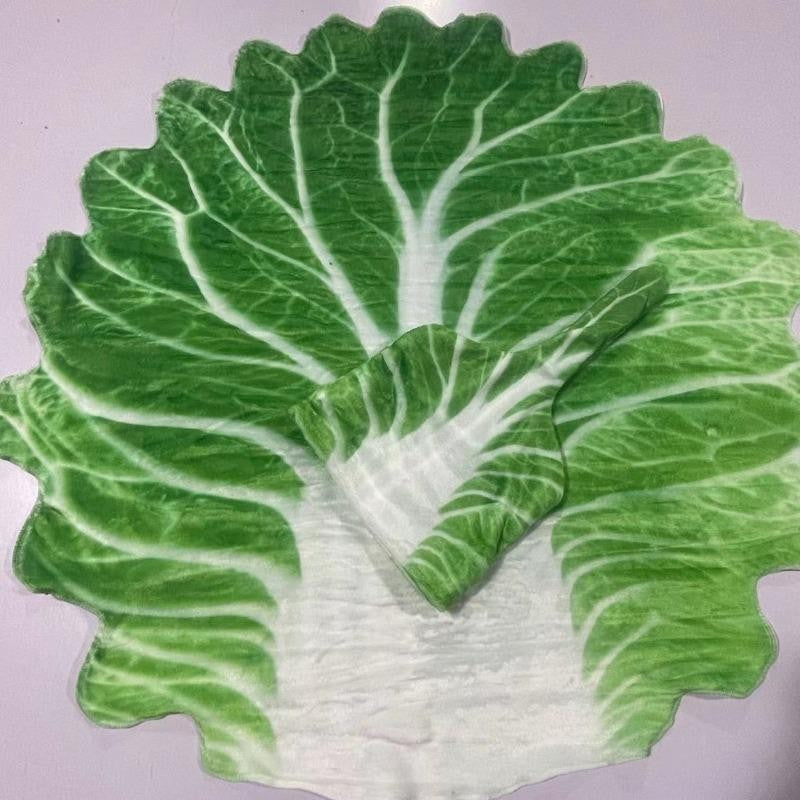 Set patura flanel si caciula Vivimall, forma frunza de salata, pentru nou-nascuti, material poliester, 85 cm, verde - vivimall.ro