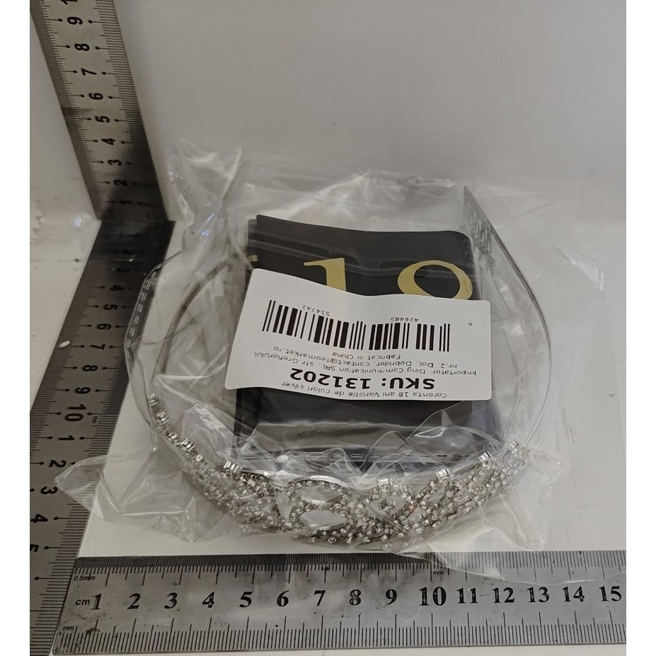 Set 2 Piese pentru Majorat, Vivimall, 15 x 13 x 5 cm, Coronita Printesa Silver si Panglica 18&Fabulous, Negru - vivimall.ro