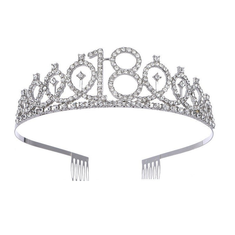 Set 2 Piese pentru Majorat, Vivimall, 15 x 13 x 5 cm, Coronita Printesa Silver si Panglica 18&Fabulous, Negru - vivimall.ro