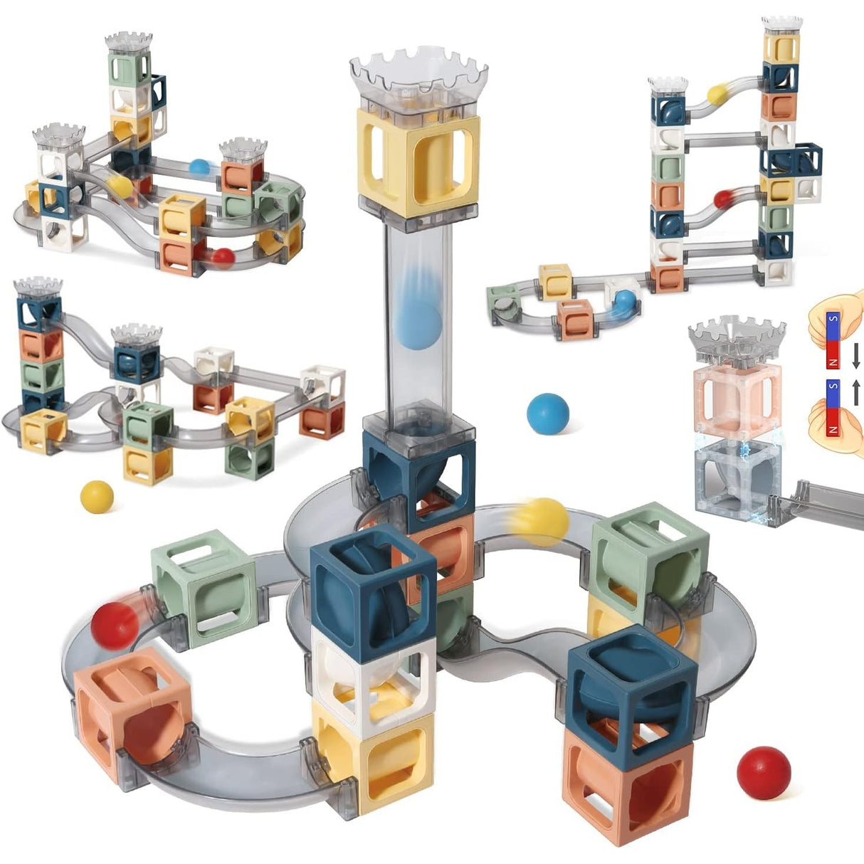 Set piese magnetice de constructie, Vivimall, Cu tobogane si bile, 41 piese, Multicolor - vivimall.ro