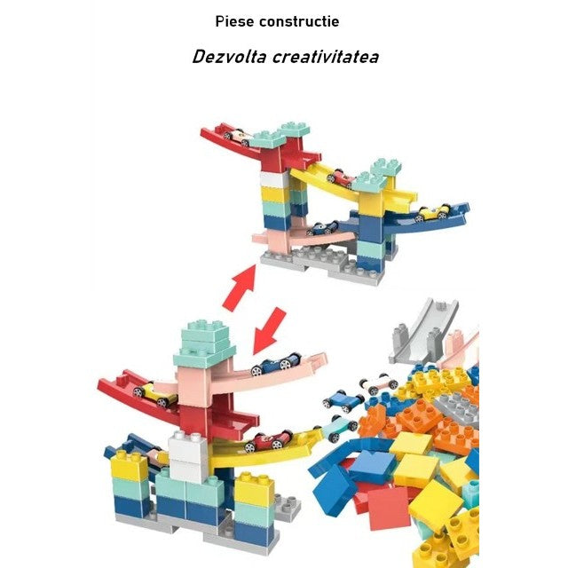 Set piese pentru constructie, Vivimall, Rampa auto, 30 piese, Masinute incluse - vivimall.ro