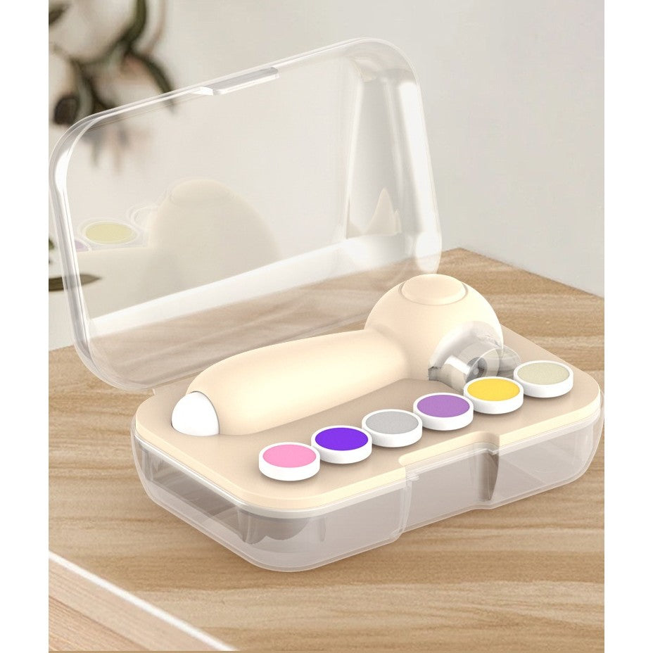 Set Pila Electrica, Vivimall, pentru Copii si Bebelusi, din ABS, 6 Accesorii, Incarcare USB, cu Lumina Led, 11.5 x 5.5 cm, Alb - vivimall.ro