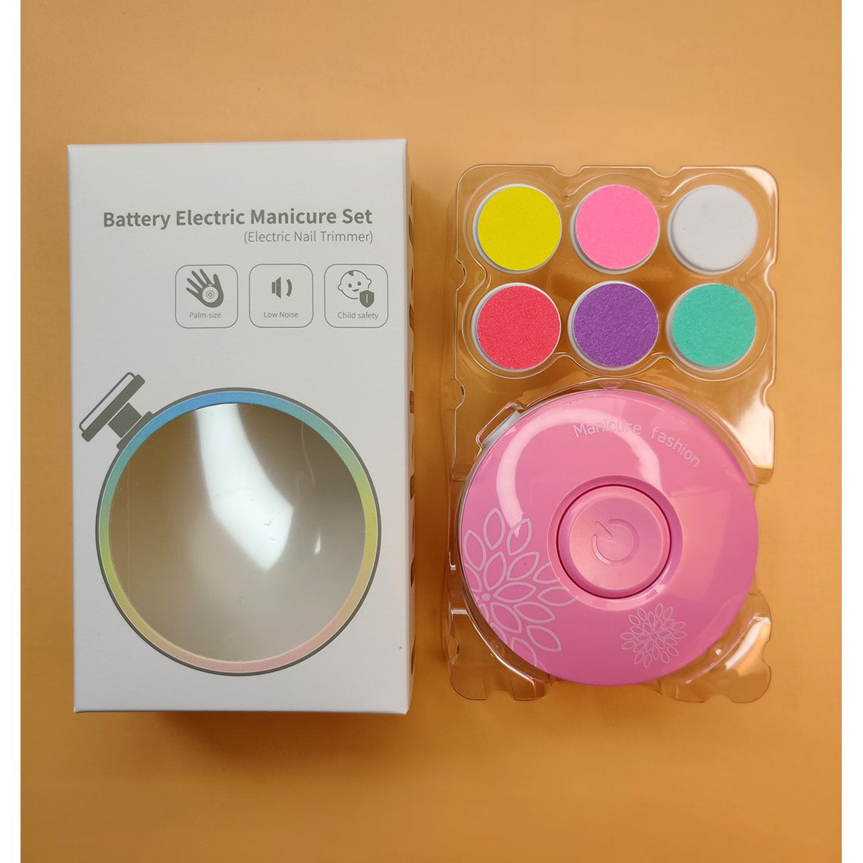 Set Pila Electrica cu Baterie, Vivimall, pentru Copii si Bebelusi, din ABS, 6 Accesorii, Model cu Flori, 6.5 x 1.8 cm, Roz - vivimall.ro