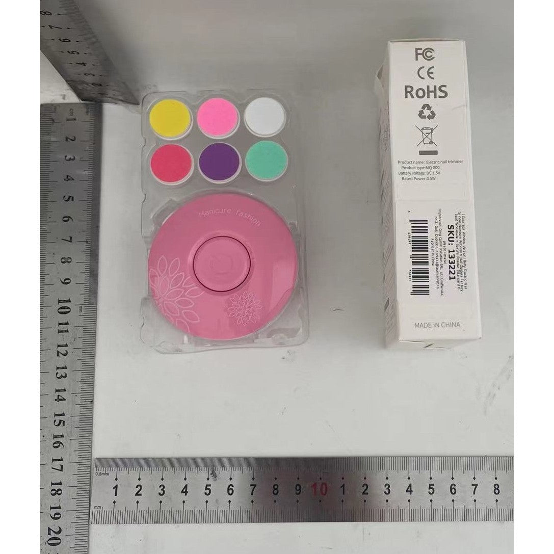 Set Pila Electrica cu Baterie, Vivimall, pentru Copii si Bebelusi, din ABS, 6 Accesorii, Model cu Flori, 6.5 x 1.8 cm, Roz - vivimall.ro