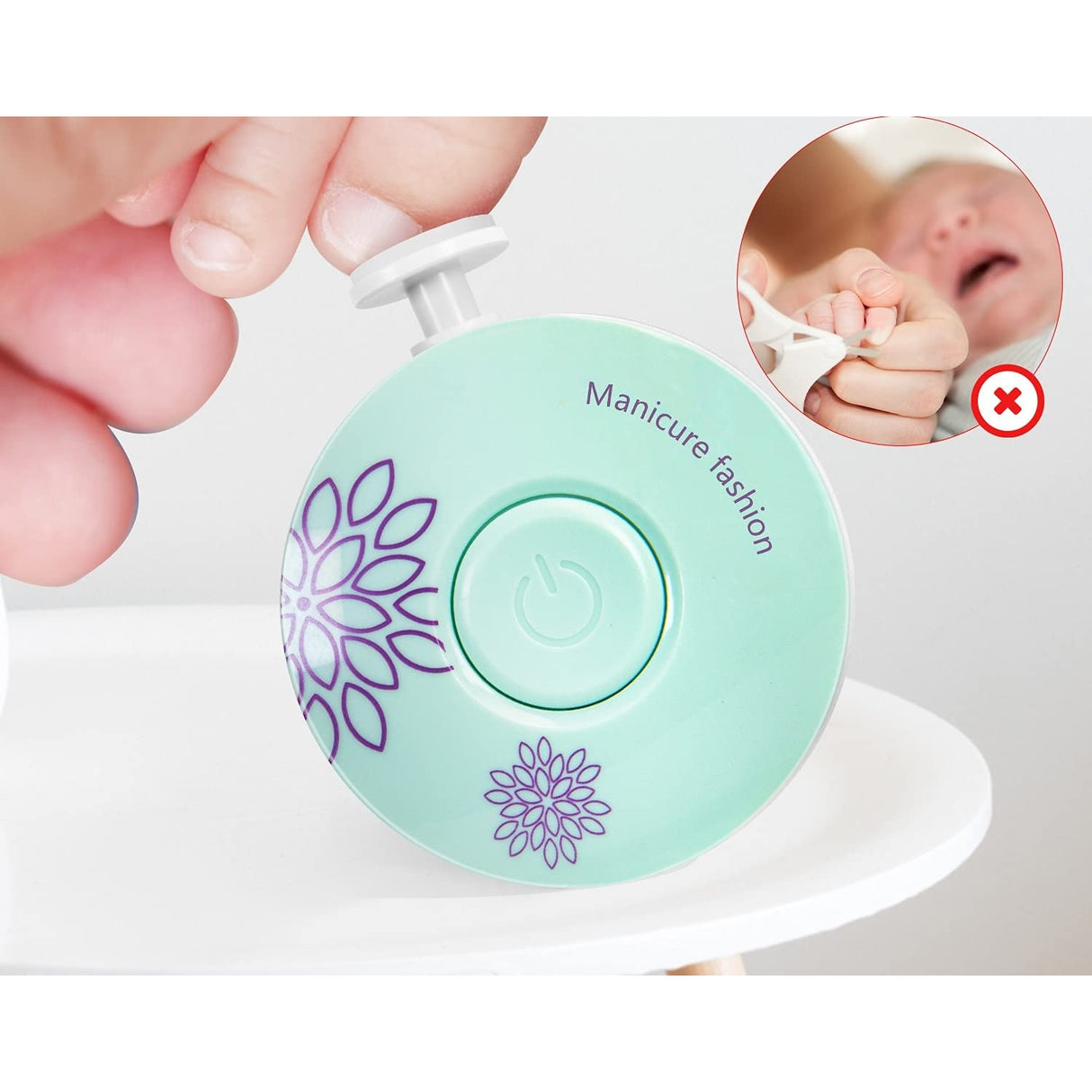 Set Pila Electrica pentru Copii si Bebelusi, Vivimall, ABS, Incarcare USB, Model cu Flori, 6 Accesorii, cu Lumina LED, Verde - vivimall.ro