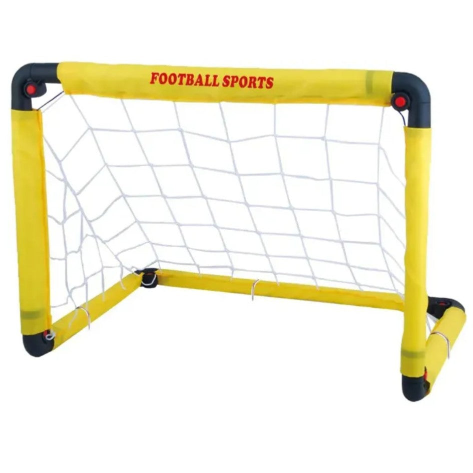 Set Poarta de Fotbal pentru Copii, Vivimall, 80x120 cm, Minge, Cartonase, Pompa, Fluier, Interactiv, Distractiv, Galben - vivimall.ro