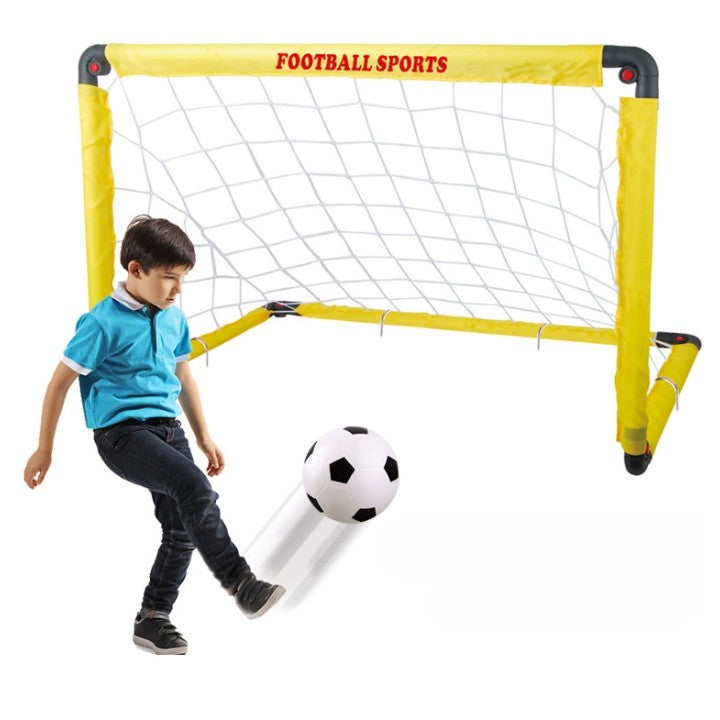 Set Poarta de Fotbal pentru Copii, Vivimall, 80x120 cm, Minge, Cartonase, Pompa, Fluier, Interactiv, Distractiv, Galben - vivimall.ro