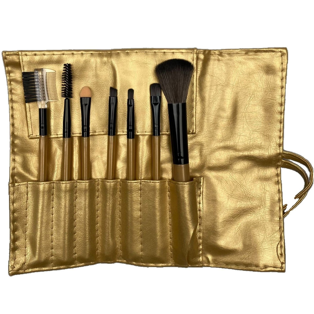 Преносим комплект от 7 четки за грим със златен калъф