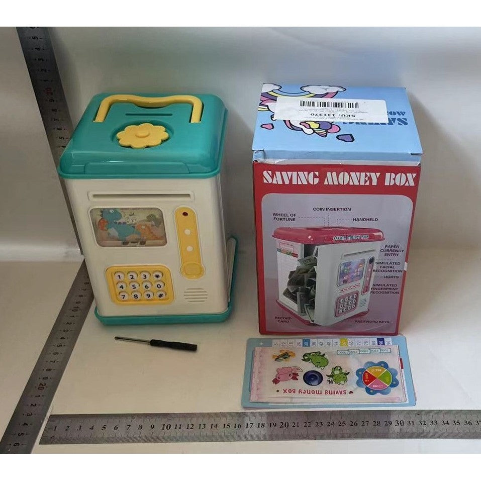 Set Pusculita pentru Copii, Vivimall, Tip ATM, Parola cu Amprenta, 13.5 x 11.5 x 20 cm, Albastru - vivimall.ro