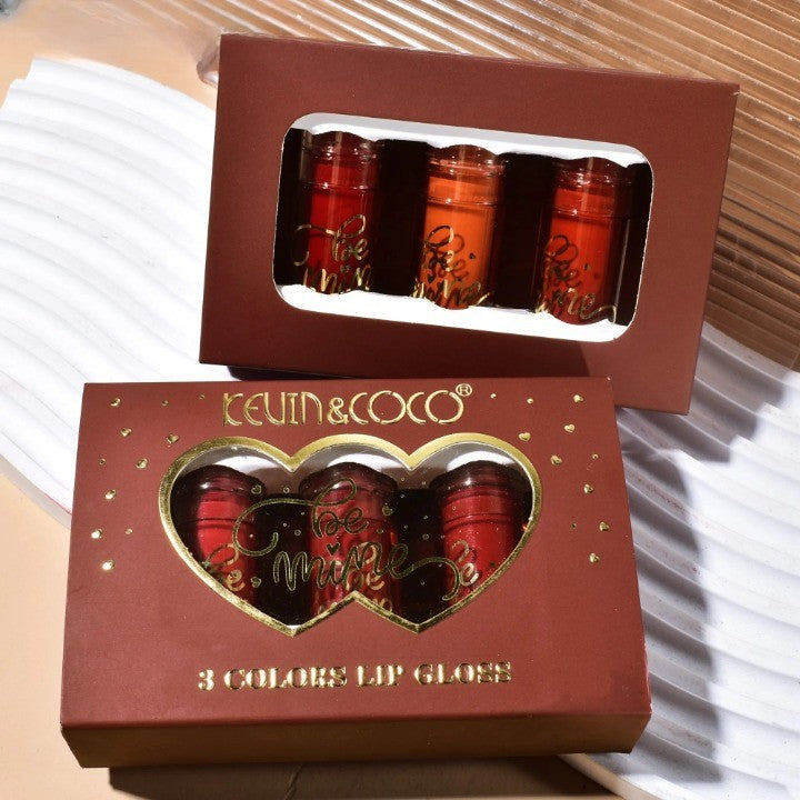 Set Rujuri de Buze Mate, KEVIN & COCO, Be Mine 3 Culori, Lip-Gloss, 11 x 7.3 x 2.7cm, Roz, Varianta A - vivimall.ro