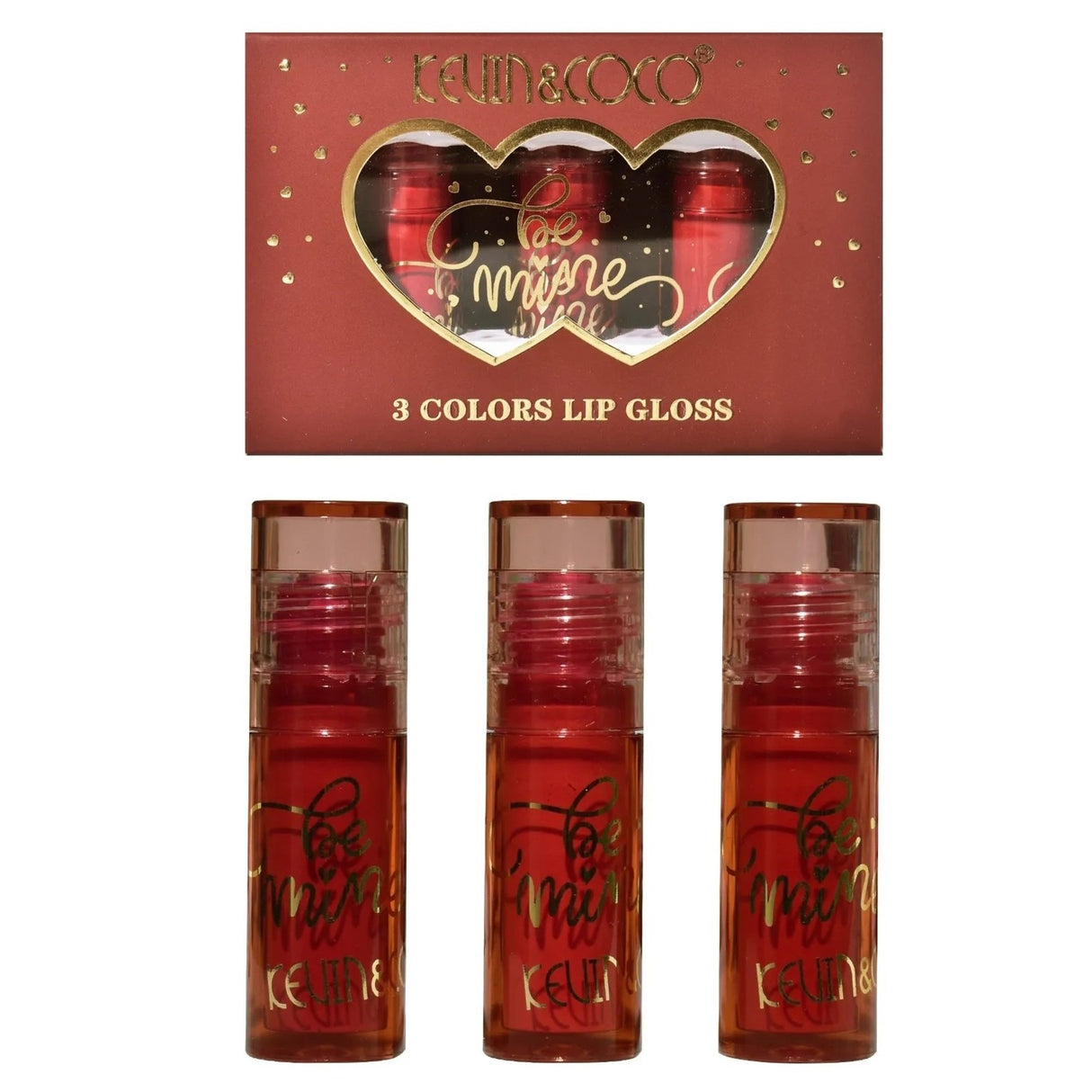 Set Rujuri de Buze Mate, KEVIN & COCO, Be Mine 3 Culori, Lip-Gloss, 11 x 7.3 x 2.7cm, Roz, Varianta A - vivimall.ro