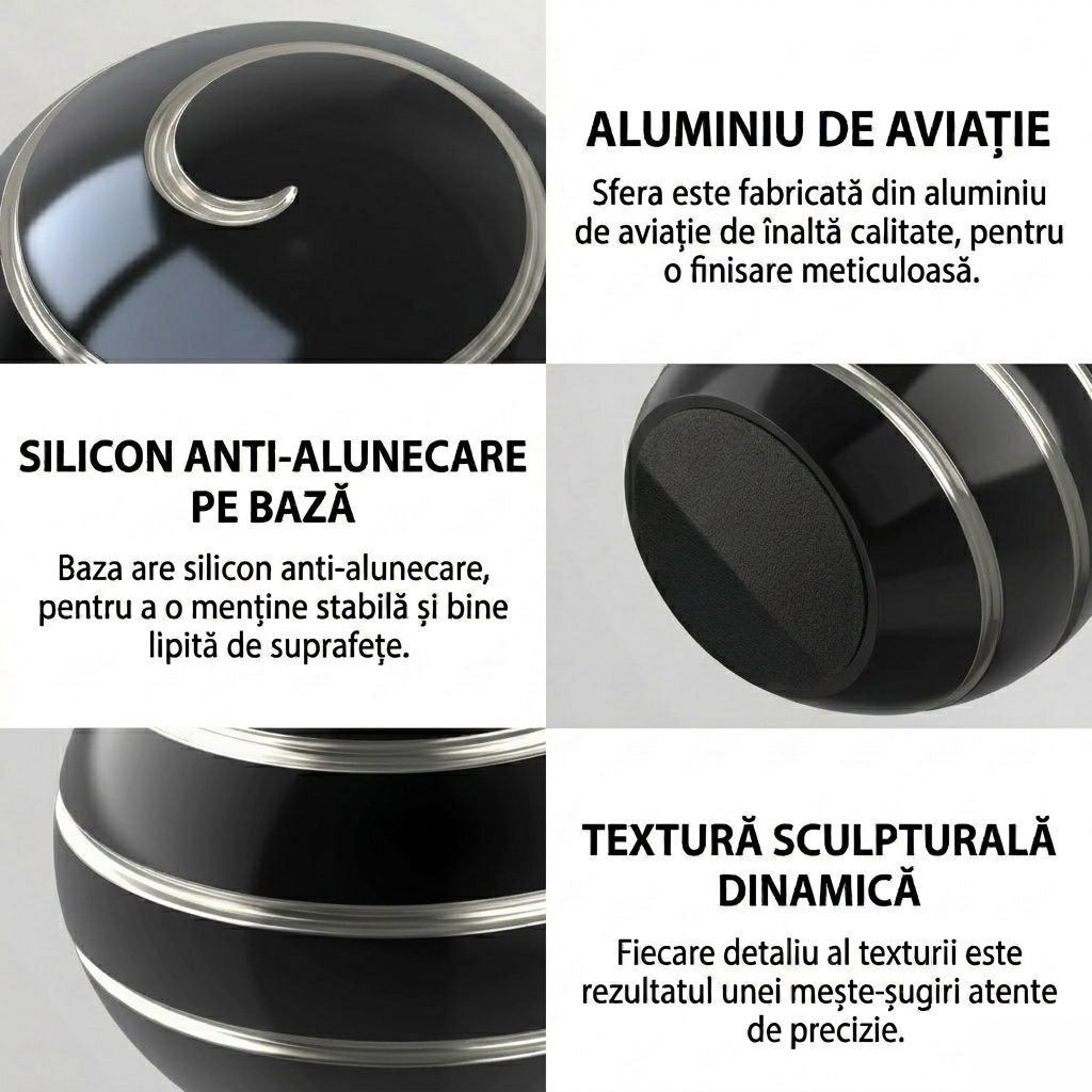 Sfera Fidget Spinner Metalic, Flippy, Corp Aliaj Zinc, Rulment Inox, Jucarie Antistres pentru Focus si Relaxare, Diametru 40 mm, Gadget pentru Birou, Scoala, Cadou pentru Copii si Adulti, Negru - vivimall.ro