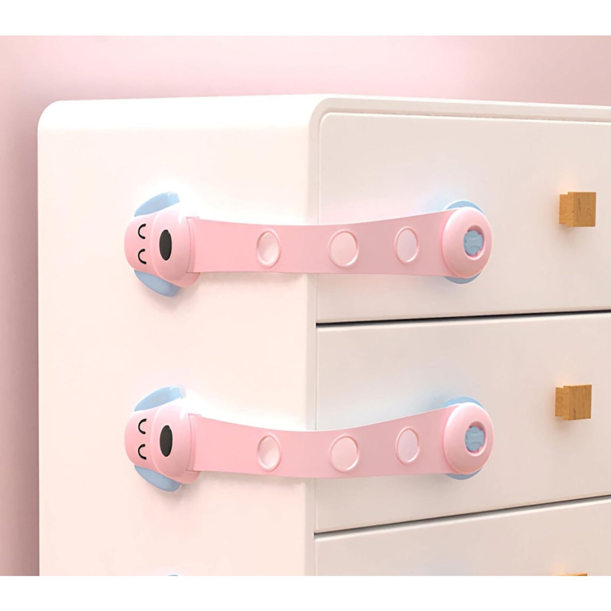 Siguranta pentru Usi Copii, Vivimall, Sistem de Blocare Sertare, Dulap, Frigider, Adeziv, cu Sistem de Inchidere Dublu, Model Catelus, Roz - vivimall.ro