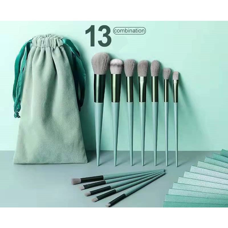 Set 13 Pensule Pentru Machiaj, Super Soft, Makeup Profesional/Incepatori, Verde - vivimall.ro