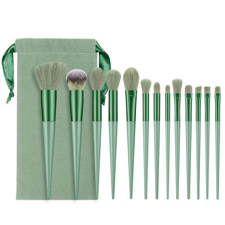 Set 13 Pensule Pentru Machiaj, Super Soft, Makeup Profesional/Incepatori, Verde - vivimall.ro