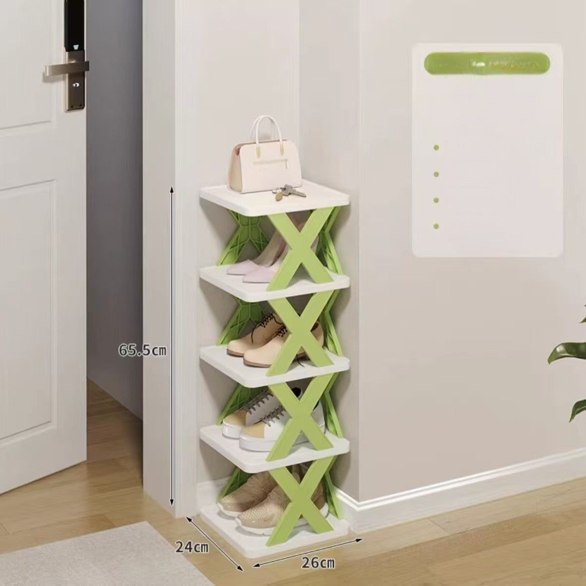 Organizator de Pantofi, Vivimall, 5 Straturi, din ABS, Suport Modular, 65.5 x 24 x 26 cm, Alb/Verde - vivimall.ro