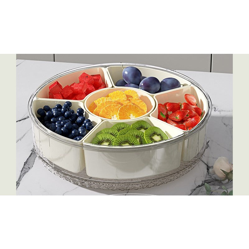 Cutie de Depozitare pentru Alimente, Vivimall, cu 6 Compartimente, pentru Condimente, Fructe, Legume, cu Manere de Prindere, Rotativa 360 de Grade, Inchidere Ermetica, 32x8 cm, Alba - vivimall.ro