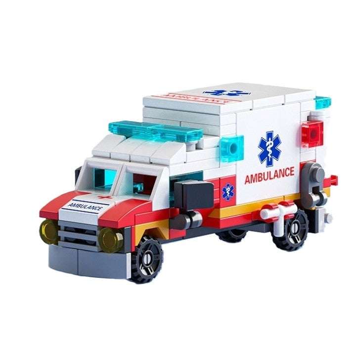 Set de Constructie Masina de Ambulanta 6in1, Vivimall, 24x17cm, Multiple Variante de Asamblare, 122 de Piese, Multicolor - vivimall.ro