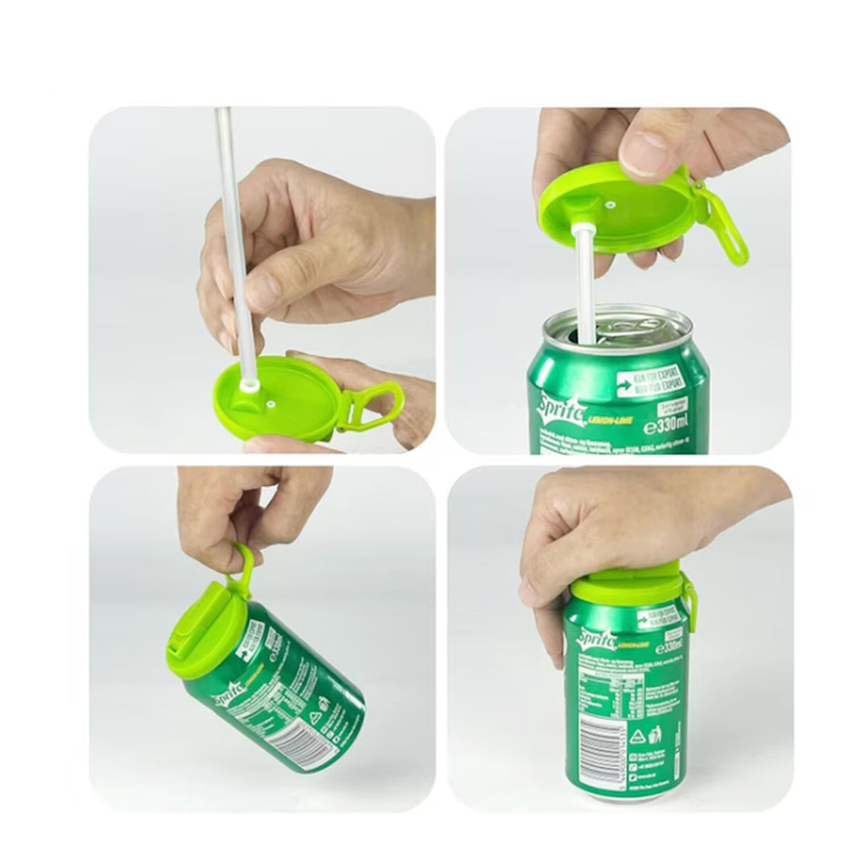 Capac Anti Varsare pentru Doze, Flippy, Model cu Pai Transparent, Reutilizabil, din Plastic, cu Maner Transportabil, 5.4 cm, Gri - vivimall.ro