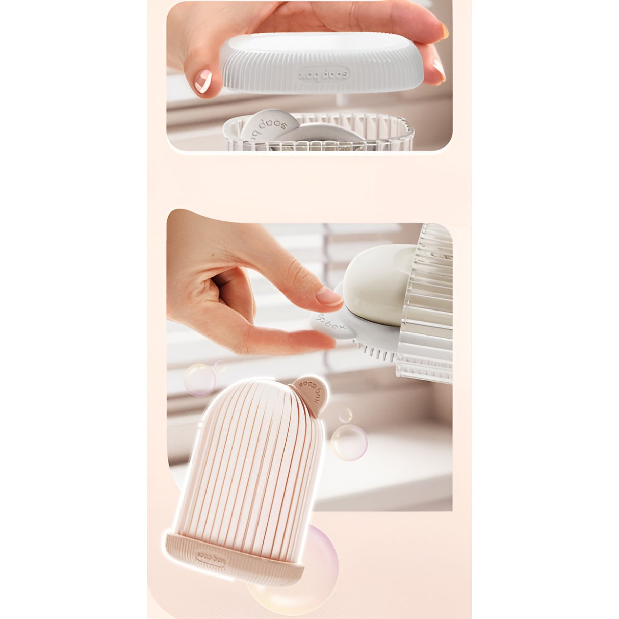 Sapuniera de Calatorie, Vivimall, Suport pentru Sapun cu Scurgere a Apei, Recipient cu Capac Depozitare, Savoniera pentru Baie, 12.6x6.1x8.4cm, Roz - vivimall.ro