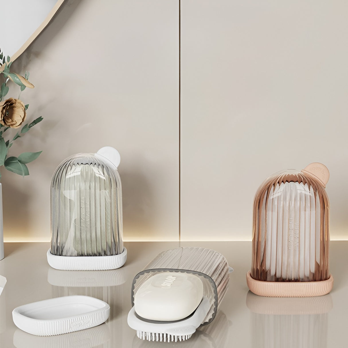 Sapuniera de Calatorie, Vivimall, Suport pentru Sapun cu Scurgere a Apei, Recipient cu Capac Depozitare, Savoniera pentru Baie, 12.6x6.1x8.4cm, Roz - vivimall.ro