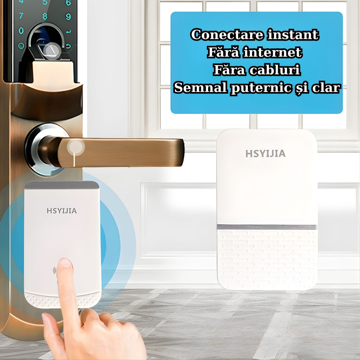 Sonerie Wireless, Flippy, Rezistenta la Stropi, Kit cu 2 Receptoare, 38 Melodii, 4 Niveluri Volum, 85 dB, raza 260 m, 9 x 5,6 x 18,5 cm, Alb/Argintiu - vivimall.ro