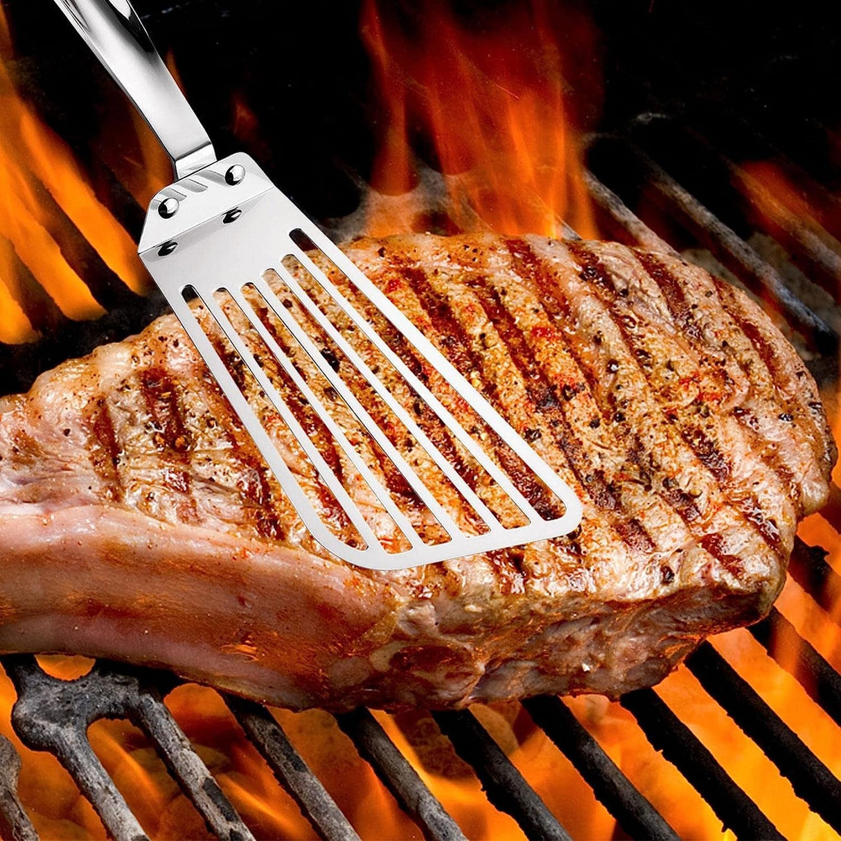 Spatula flexibila Vivimall, Fish Turner, din otel, durabila, cu margini subtiri pentru taiere, pentru carne, oua, peste, multifunctionala, argintiu - vivimall.ro