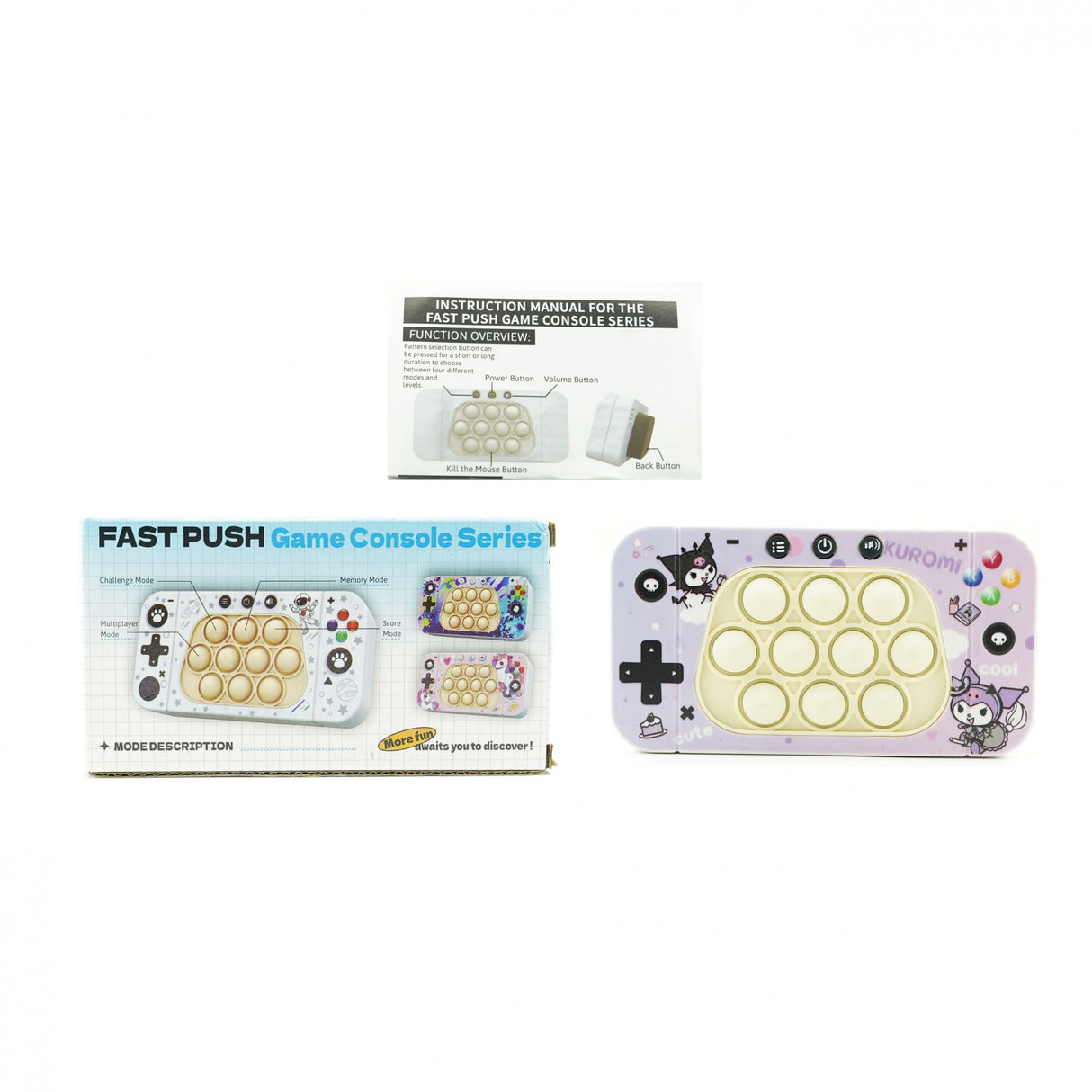 Jucarie interactiva tip consola pentru copii Vivimall, speed push whack-a-mole, joc de viteza pop it, material ABS/silicon, cu nivele, sunete si lumini, 15.5 x 7.6 x 5.3 cm, model elfi, mov - vivimall.ro