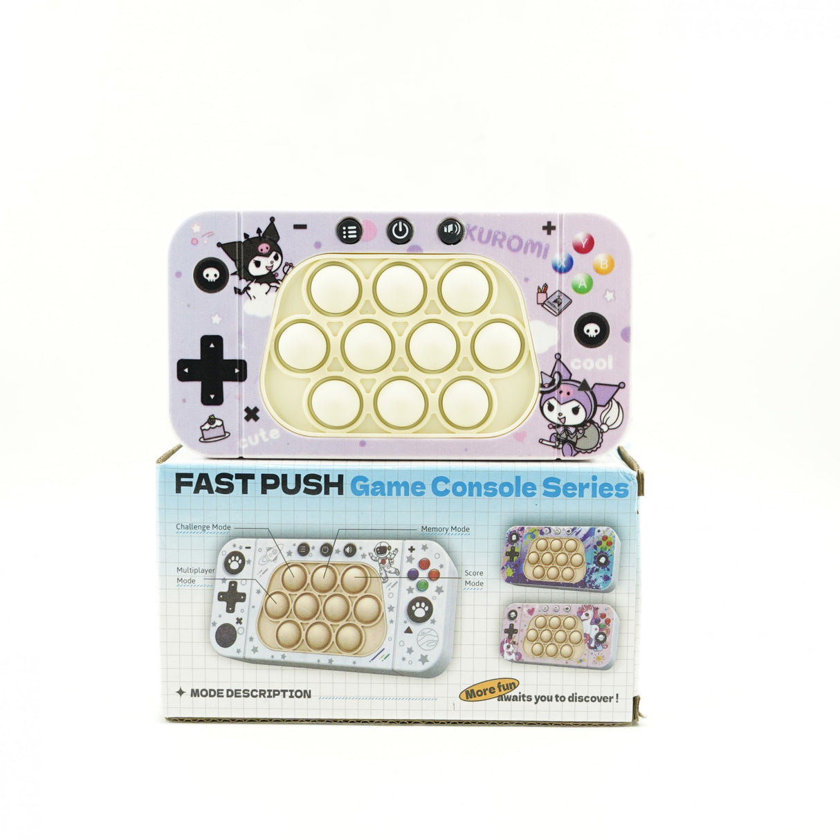 Jucarie interactiva tip consola pentru copii Vivimall, speed push whack-a-mole, joc de viteza pop it, material ABS/silicon, cu nivele, sunete si lumini, 15.5 x 7.6 x 5.3 cm, model elfi, mov - vivimall.ro