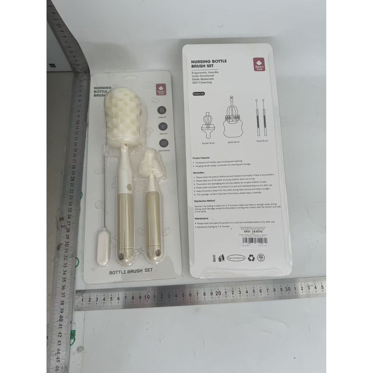 Set 3 Perii de Spalat Biberoane, Vivimall, pentru Tetina, Biberon, Pai, Materiale Sigure, fara BPA, Curatare 360°, Bej - vivimall.ro