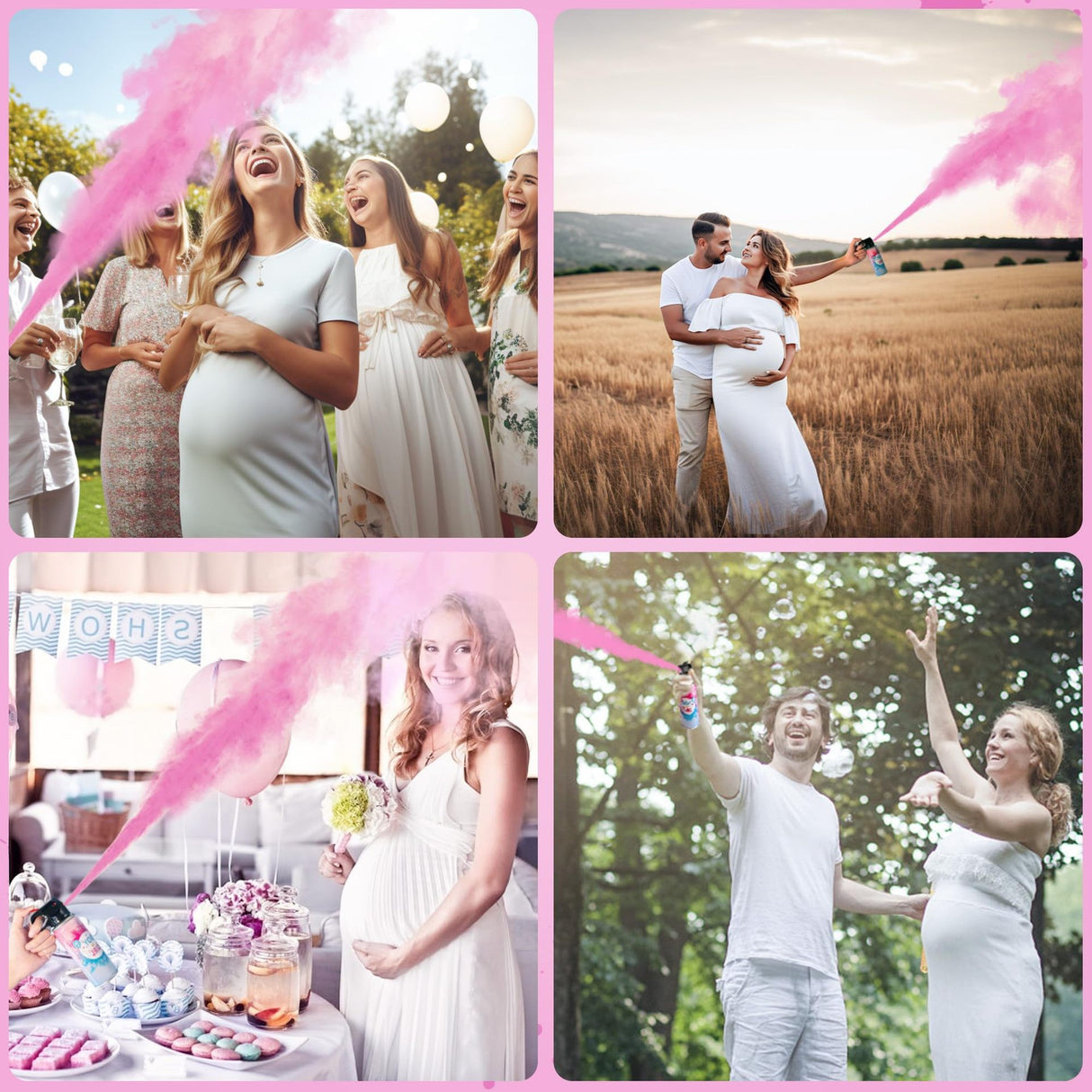 Spray Gender Reveal, Vivimall, 260 ml, din Amidon de Porumb, Dezvaluire Gen Bebelusi, Roz - vivimall.ro