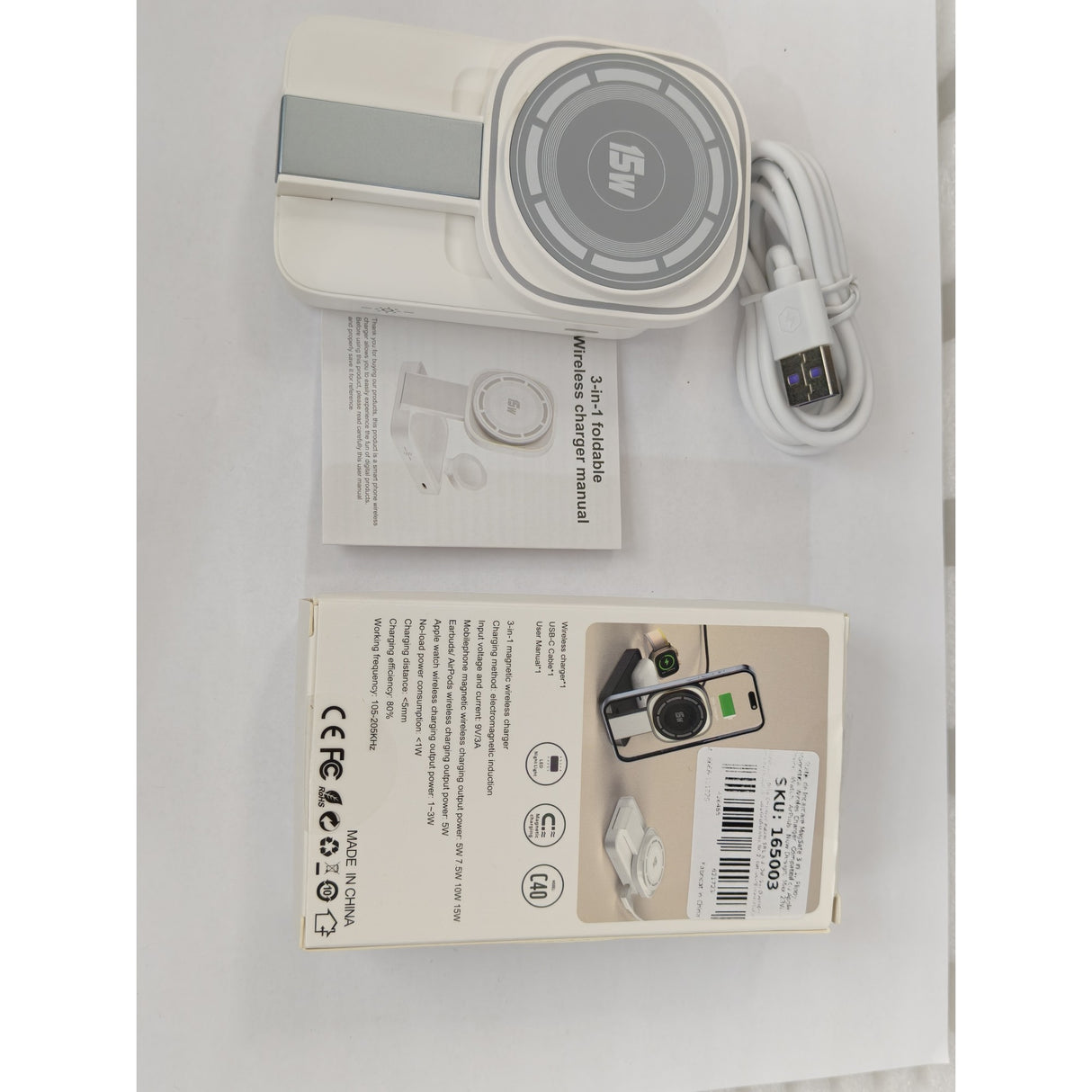 Statie de Incarcare MagSafe 3 in 1, Vivimall, Magnetica Wireles Charger, Compatibil cu Apple iPhone, iWatch, AirPods, New Design, Max 23W, 11 x 6.5 x 2.9 cm Alb Ivory - vivimall.ro