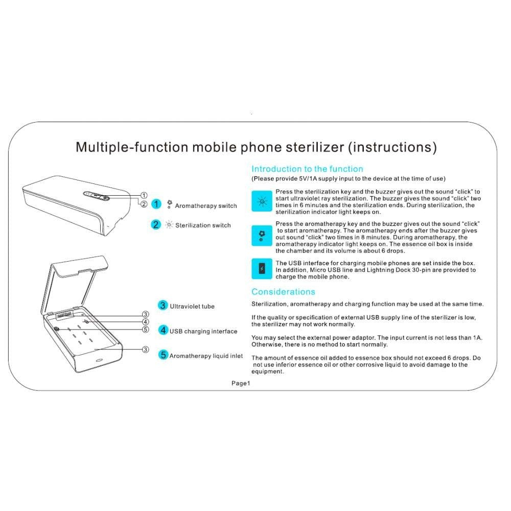 Sterilizator UV Alb pentru telefoane, cu functie difuzor aromatherapy si incarcare USB - vivimall.ro