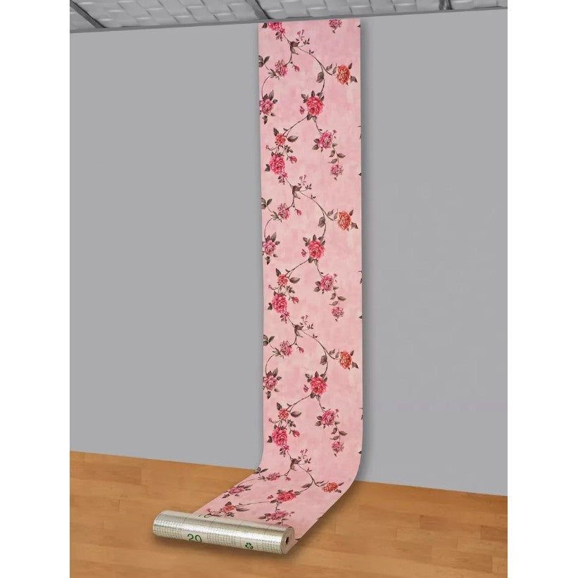Rola Autoadeziva pentru Perete, Vivimall, din Panza, 10 m, Rezistenta la Umezeala, 2.5 mm Grosime, Model Trandafiri, Roz - vivimall.ro