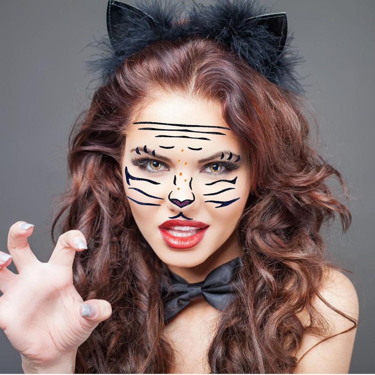 Sticker Temporar pentru Fata, Vivimall, pentru Machiaj, Face Art, Halloween, Teatru, Model Tigru, Maro - vivimall.ro