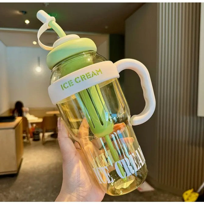 Sticla de Apa, Vivimall, Termica, Mentinere 6 Ore, 1400 mL, cu Pai si Capac, PP si Silicon, cu Maner Alb, 25.5x7.5 cm, Verde - vivimall.ro