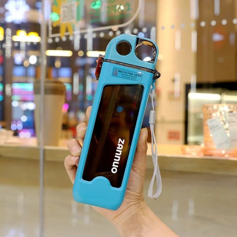 Sticla de Apa pentru Sport, Vivimall, 350 ml, cu Pai si Capac, 23x7x4.4 cm, Buton de Blocare, din PC, Bleu - vivimall.ro